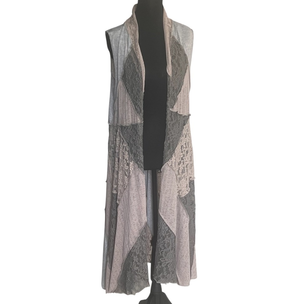 Dor Dor Couture Boho Patchwork Lace Duster Vest Open Front Long Layering‎ Large - Picture 8 of 12